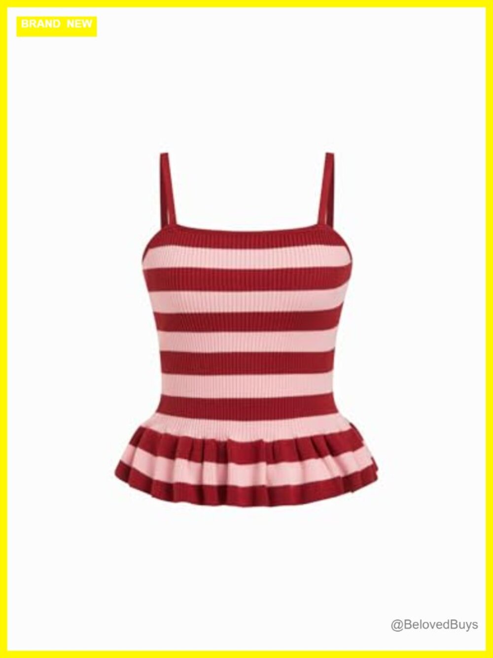 Striped Crop Peplum Top Ruffle Square Neck Knit Sleeveless